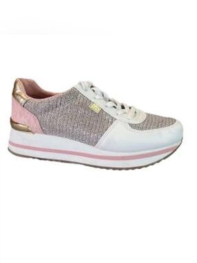 Michael Kors Womens Size 7.5 Monique sparkle Sneakers Pink White Gold Lace Up